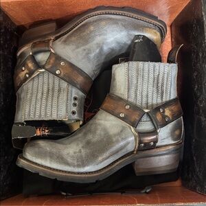 Freebird Whiskey Gray and Brown Leather Ankle Boots